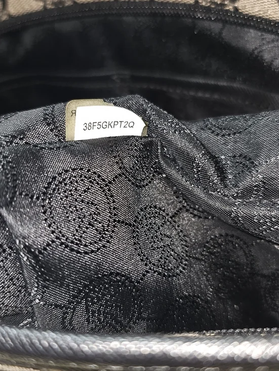 Michael Kors Jet Set Travel Brown MK Signature Tote Black Trim Gold Medallion - Picture 8 of 9